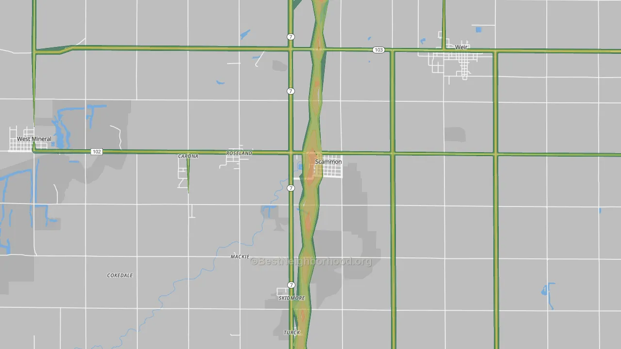 Scammon, KS Map of Noise Levels in Scammon