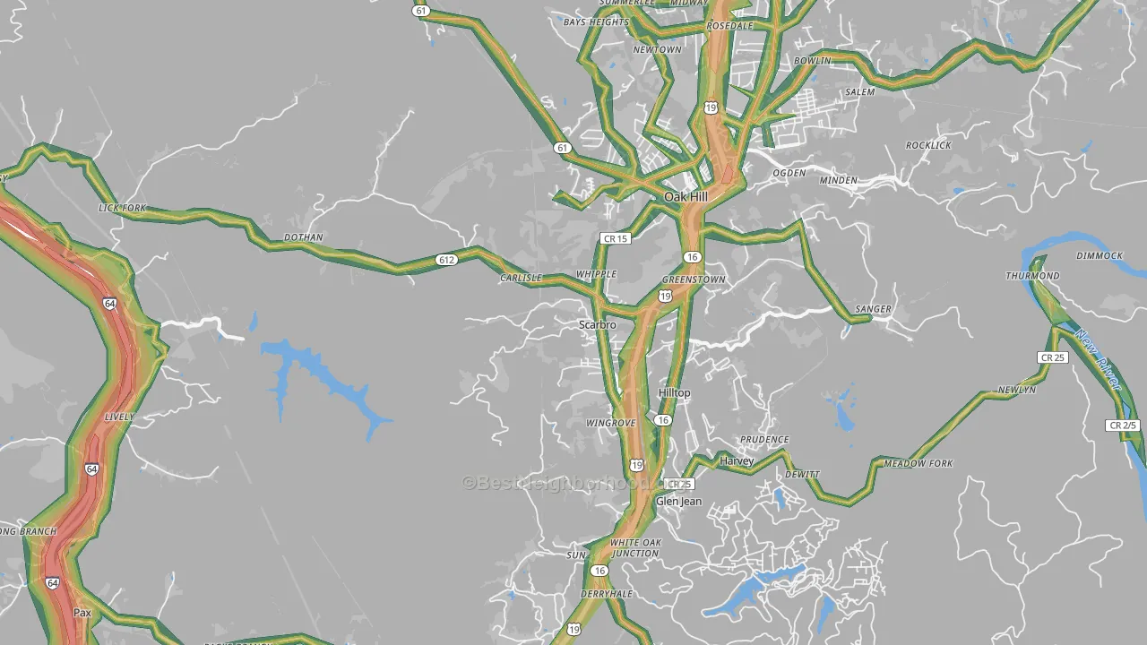 Scarbro, WV Map of Noise Levels in Scarbro