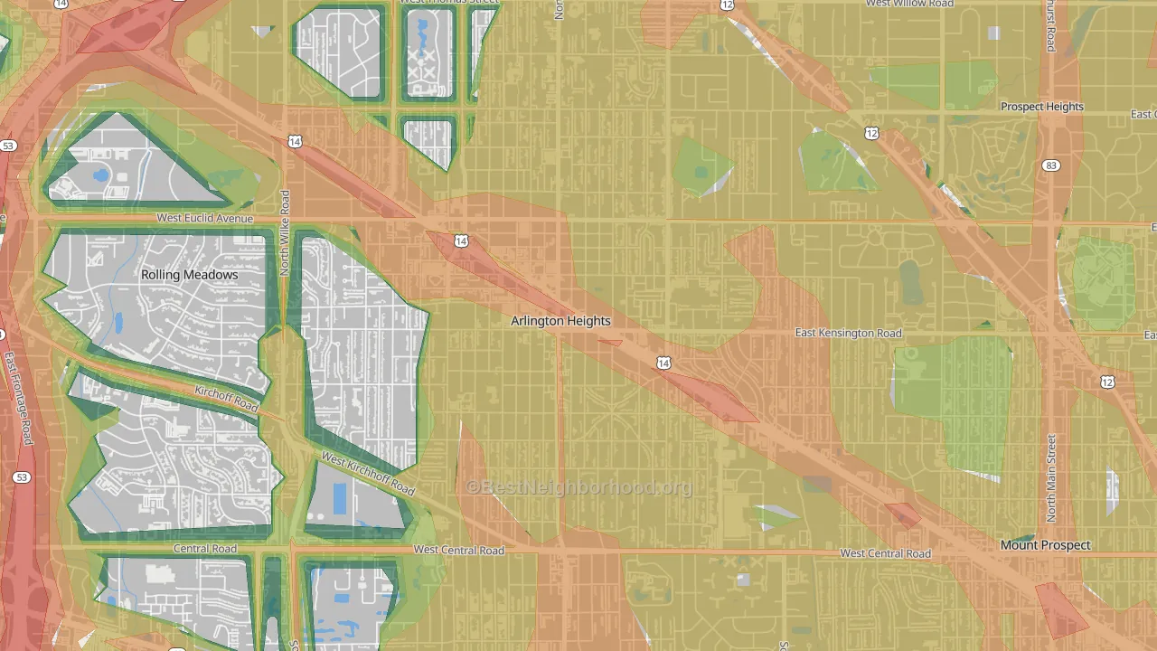 Scarsdale, Arlington Heights, IL Map of Noise Levels in Scarsdale
