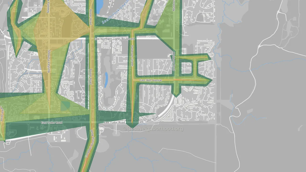 Scenic Foothills, Anchorage, AK Map of Noise Levels in Scenic Foothills