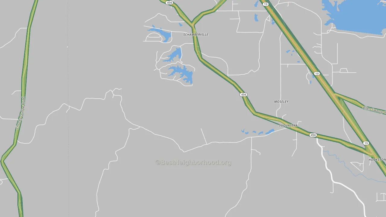 Schamberville, MS Map of Noise Levels in Schamberville