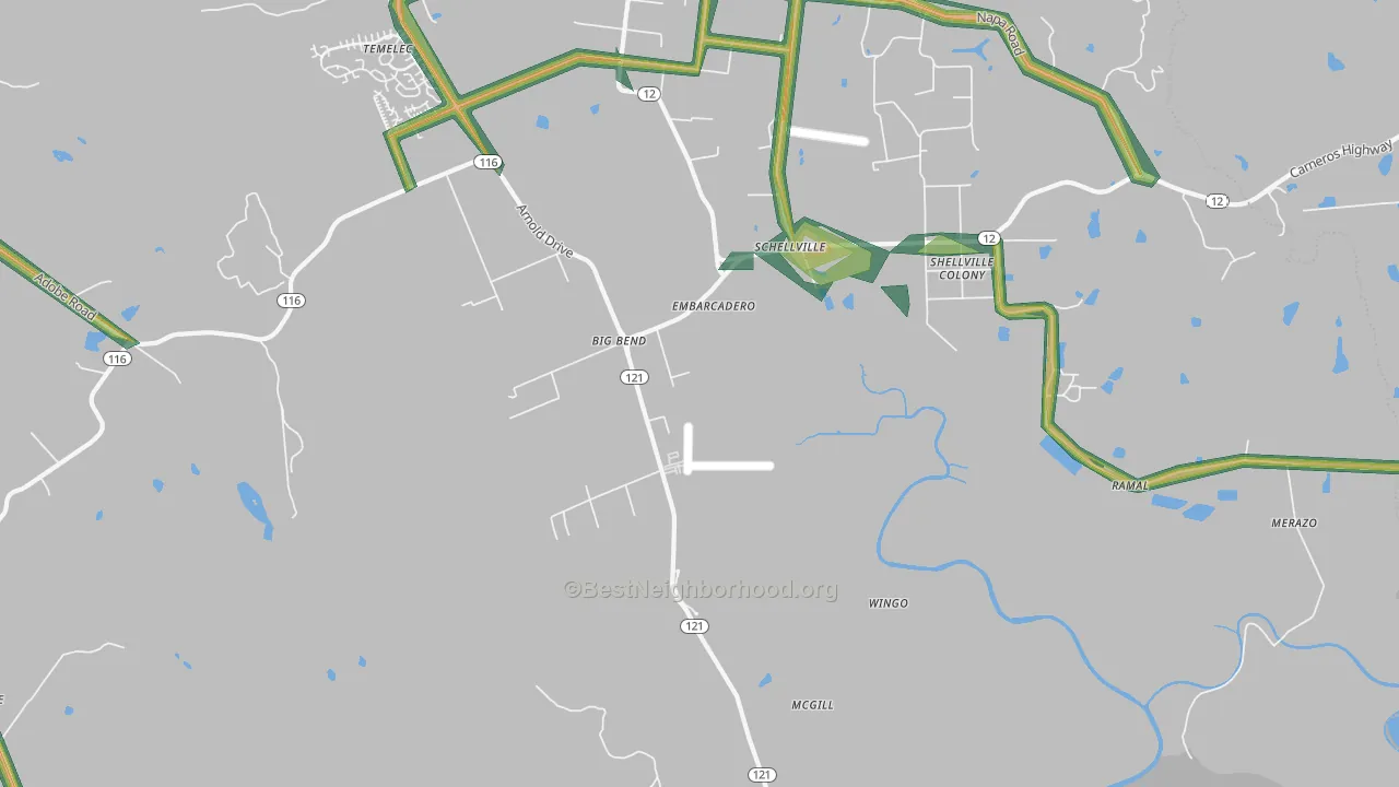 Schellville, CA Map of Noise Levels in Schellville