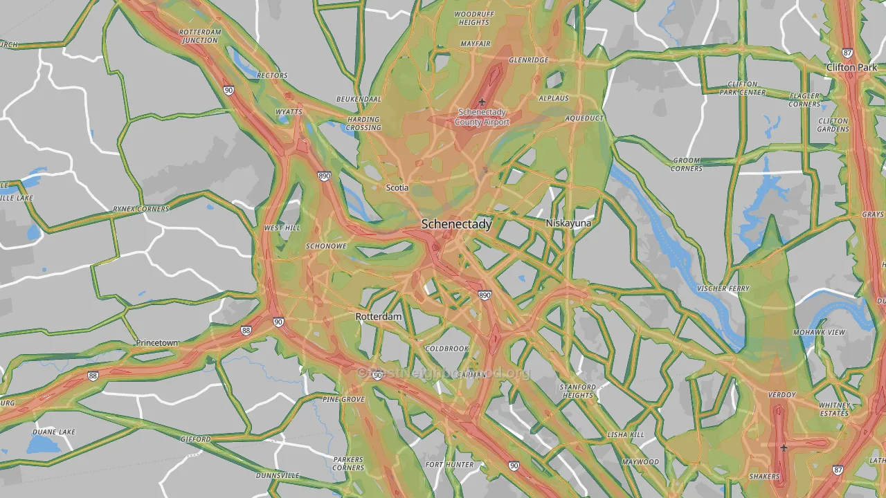 Schenectady County, NY Map of Noise Levels in Schenectady County