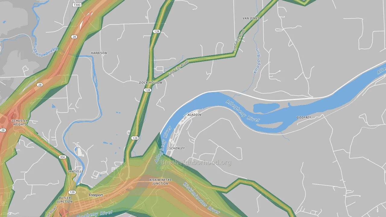 Schenley, PA Map of Noise Levels in Schenley