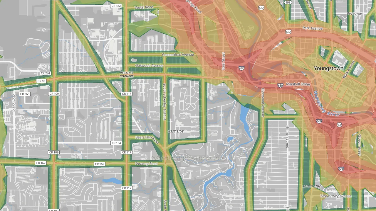Schenley, Youngstown, OH Map of Noise Levels in Schenley