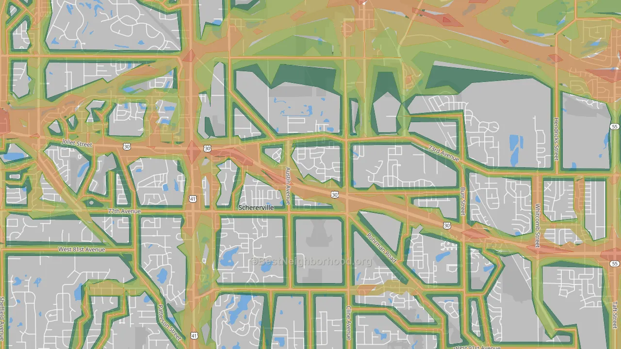 Schererville, IN Map of Noise Levels in Schererville