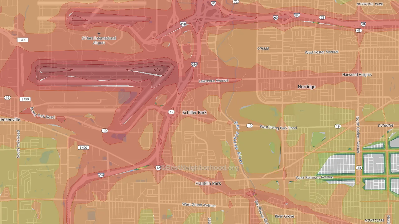 Schiller Park, IL Map of Noise Levels in Schiller Park
