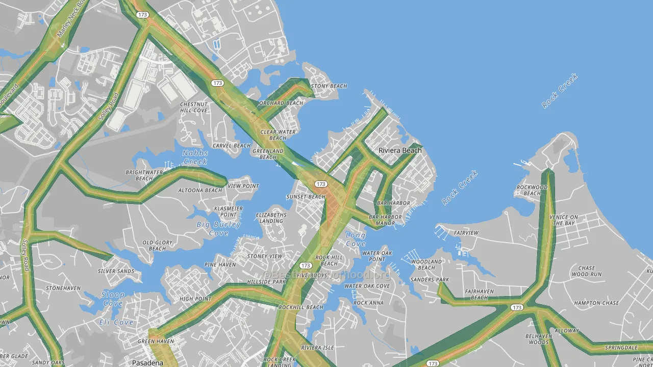 School Gardens, Riviera Beach, MD Map of Noise Levels in School Gardens