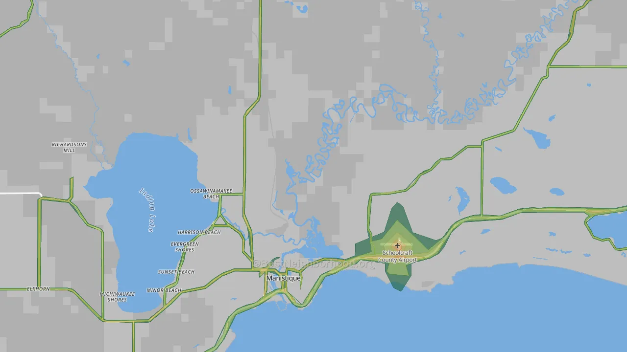 Schoolcraft County, MI Map of Noise Levels in Schoolcraft County