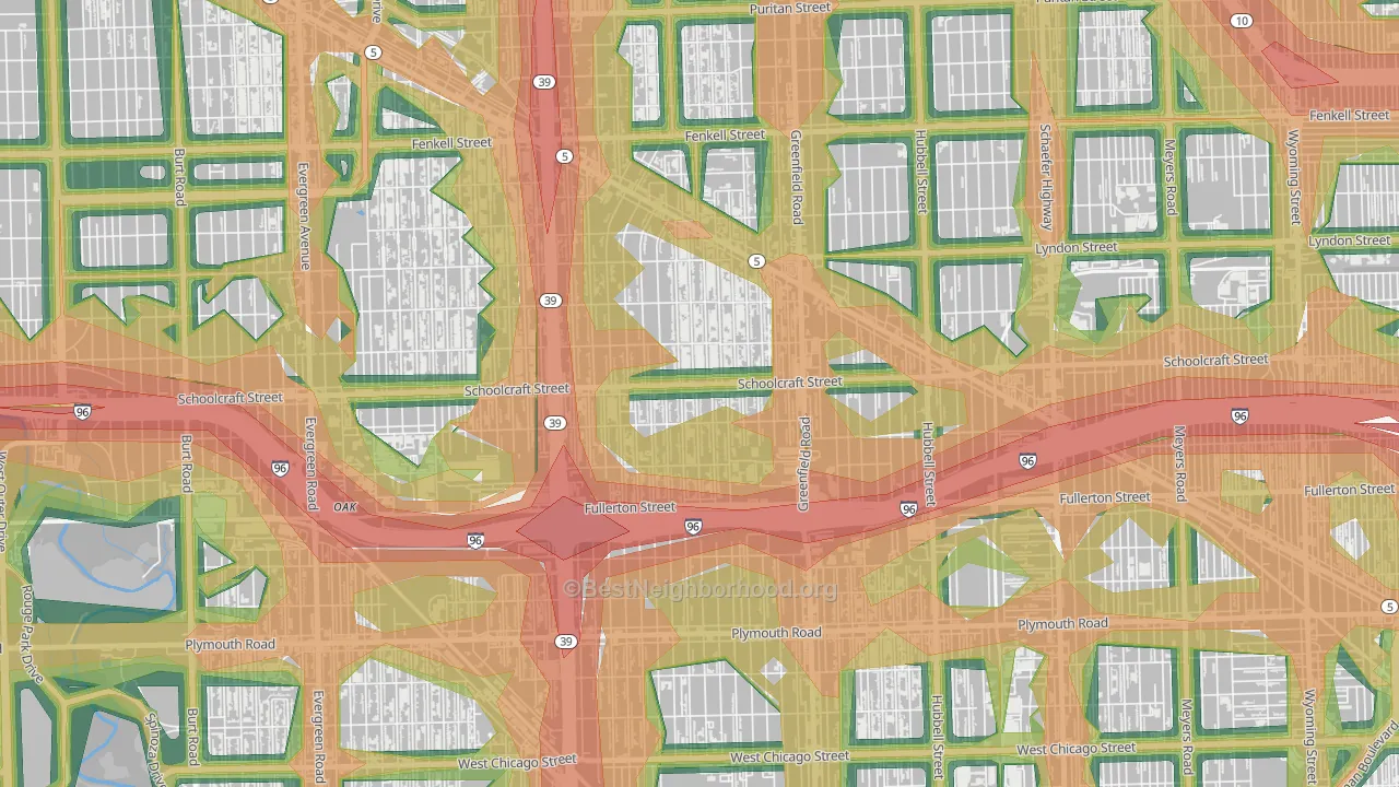 Schoolcraft Southfield, Detroit, MI Map of Noise Levels in Schoolcraft Southfield