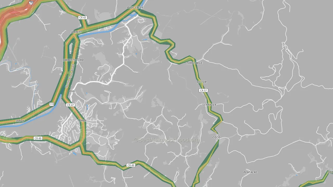 Schrader, WV Map of Noise Levels in Schrader