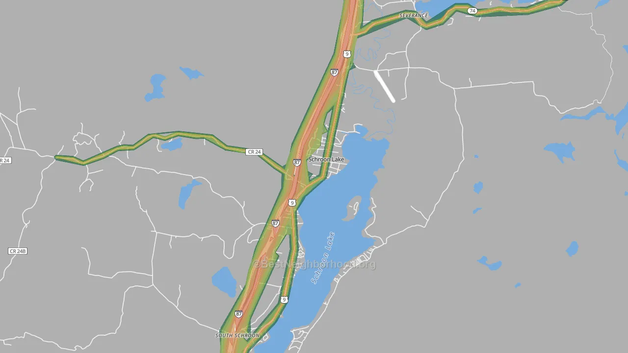 Schroon Lake, NY Map of Noise Levels in Schroon Lake