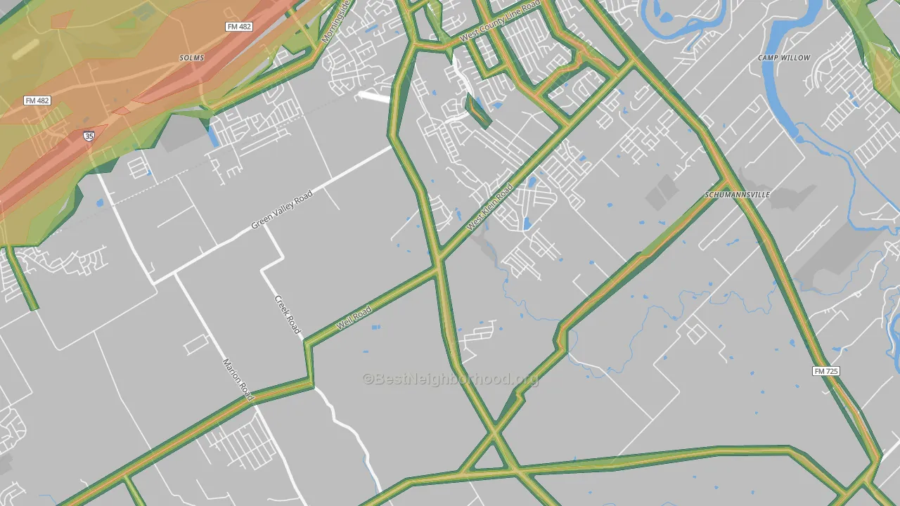 Schumannsville, TX Map of Noise Levels in Schumannsville