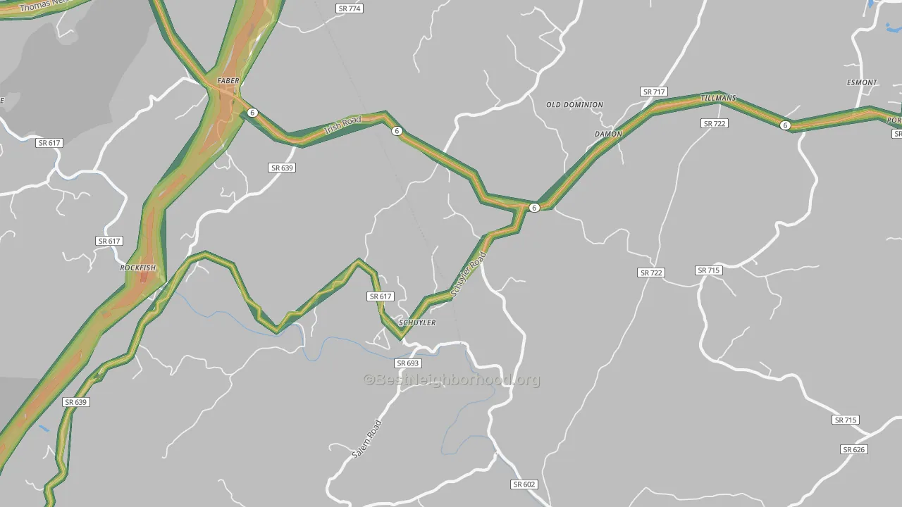 Schuyler, VA Map of Noise Levels in Schuyler