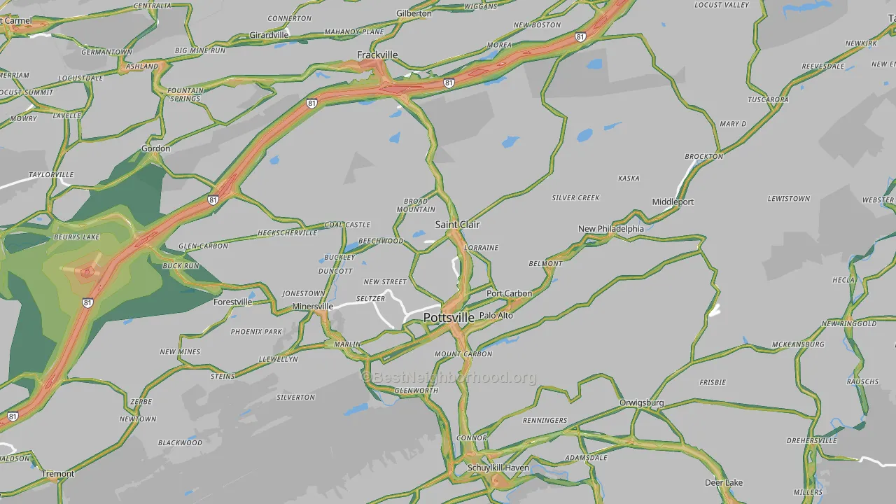 Schuylkill County, PA Map of Noise Levels in Schuylkill County