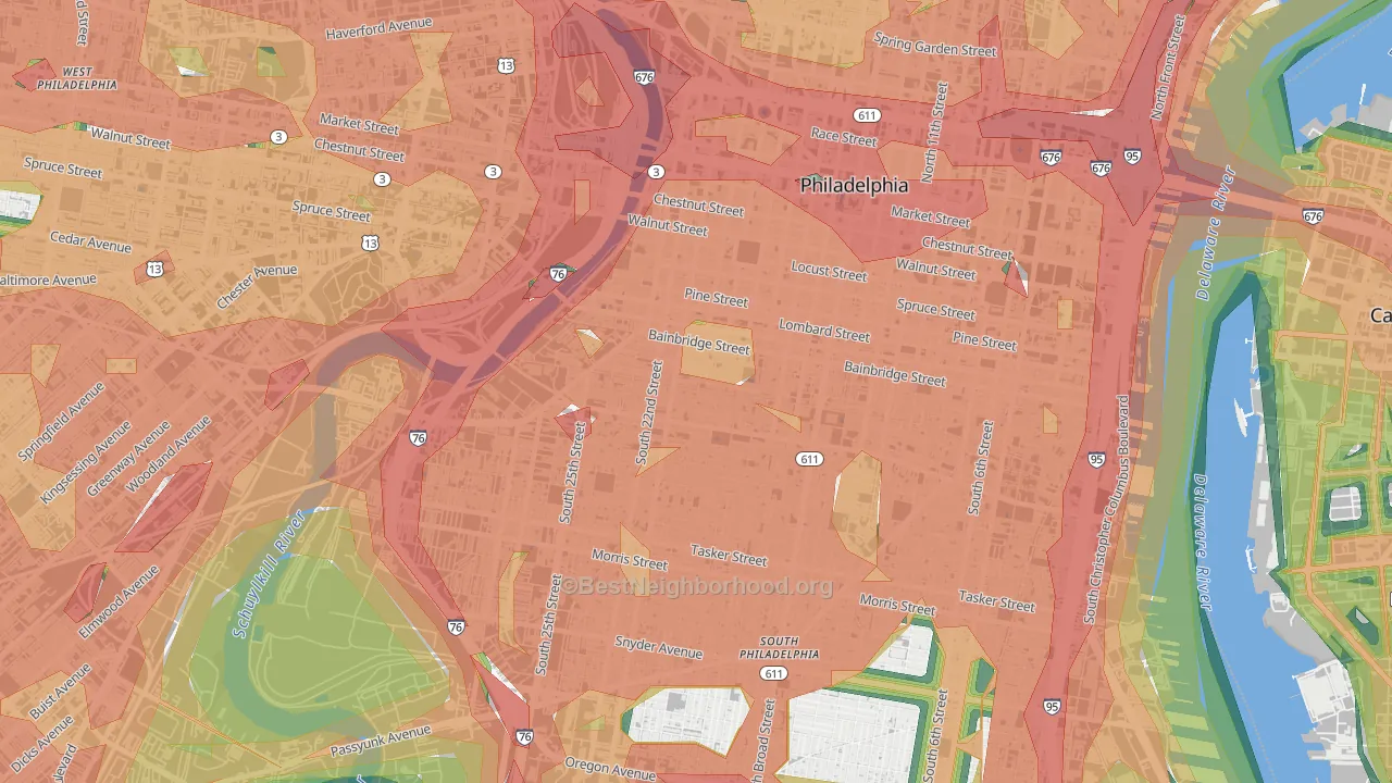 Schuylkill Southwest, Philadelphia, PA Map of Noise Levels in Schuylkill Southwest
