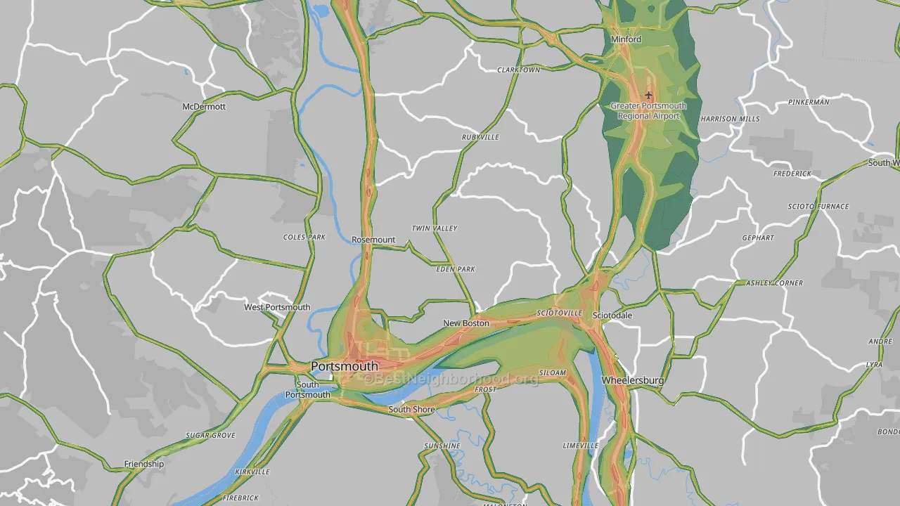 Scioto County, OH Map of Noise Levels in Scioto County