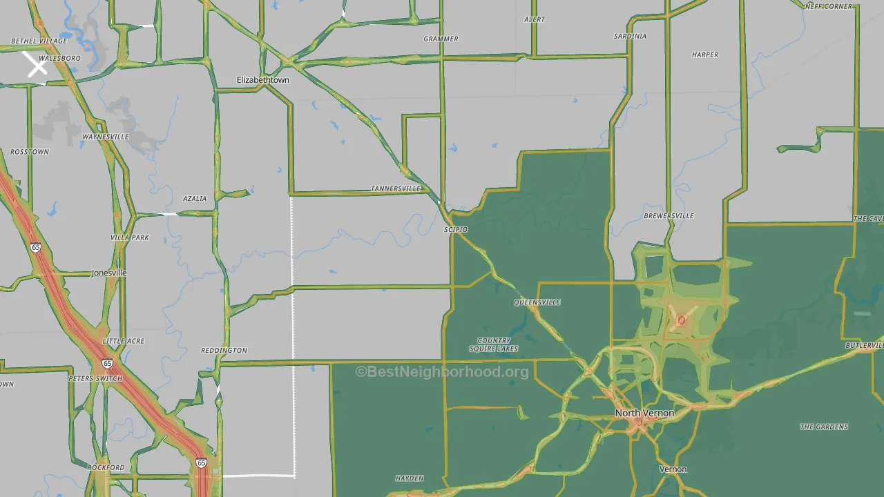 Scipio, IN Map of Noise Levels in Scipio