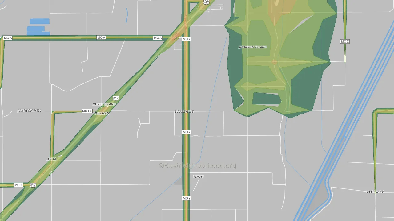 Scobeville, MO Map of Noise Levels in Scobeville
