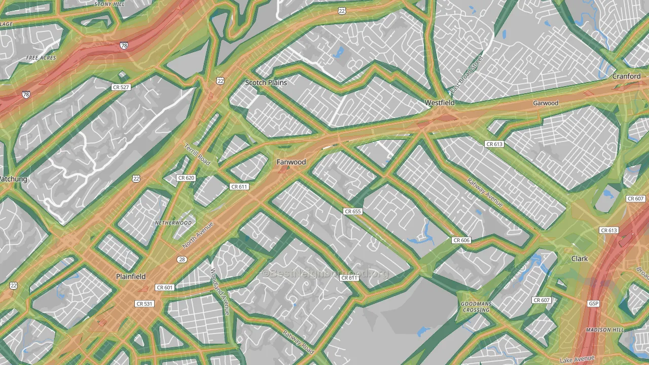 Scotch Plains, NJ Map of Noise Levels in Scotch Plains