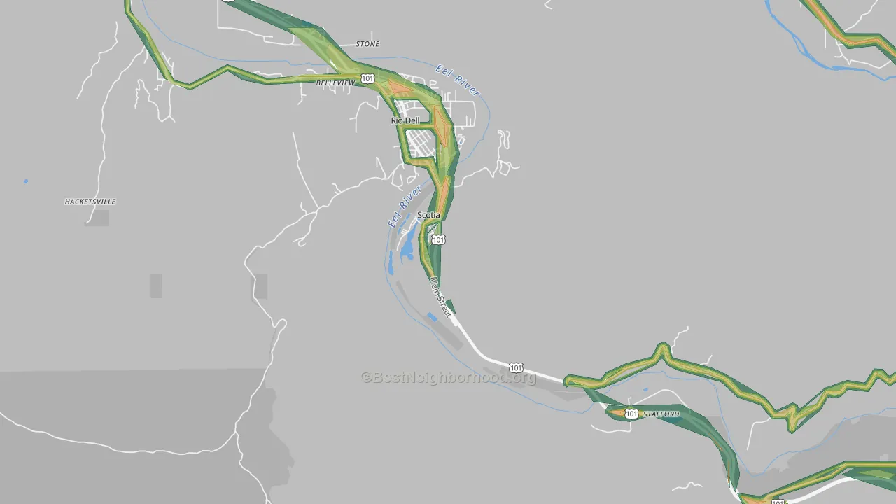 Scotia, CA Map of Noise Levels in Scotia