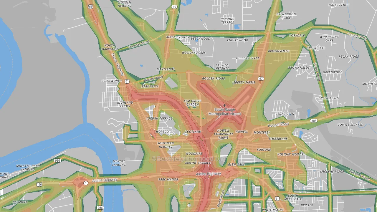 Scotlandville, Baton Rouge, LA Map of Noise Levels in Scotlandville