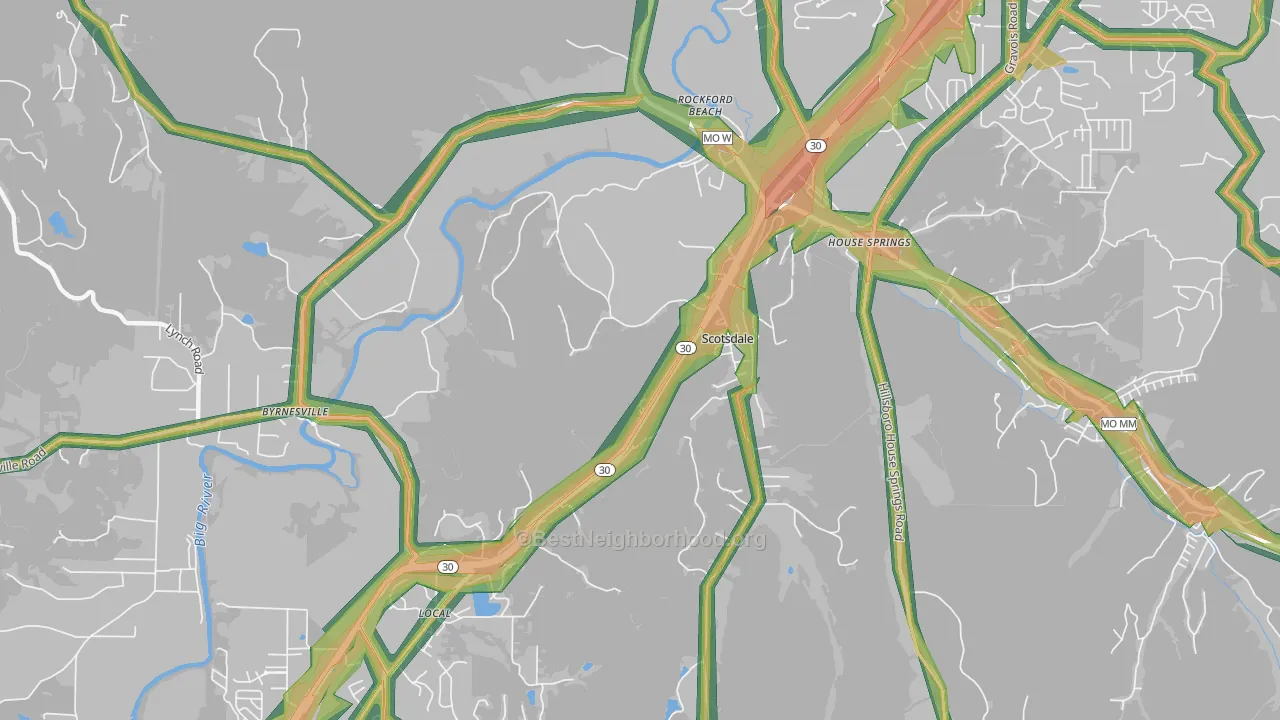 Scotsdale, MO Map of Noise Levels in Scotsdale