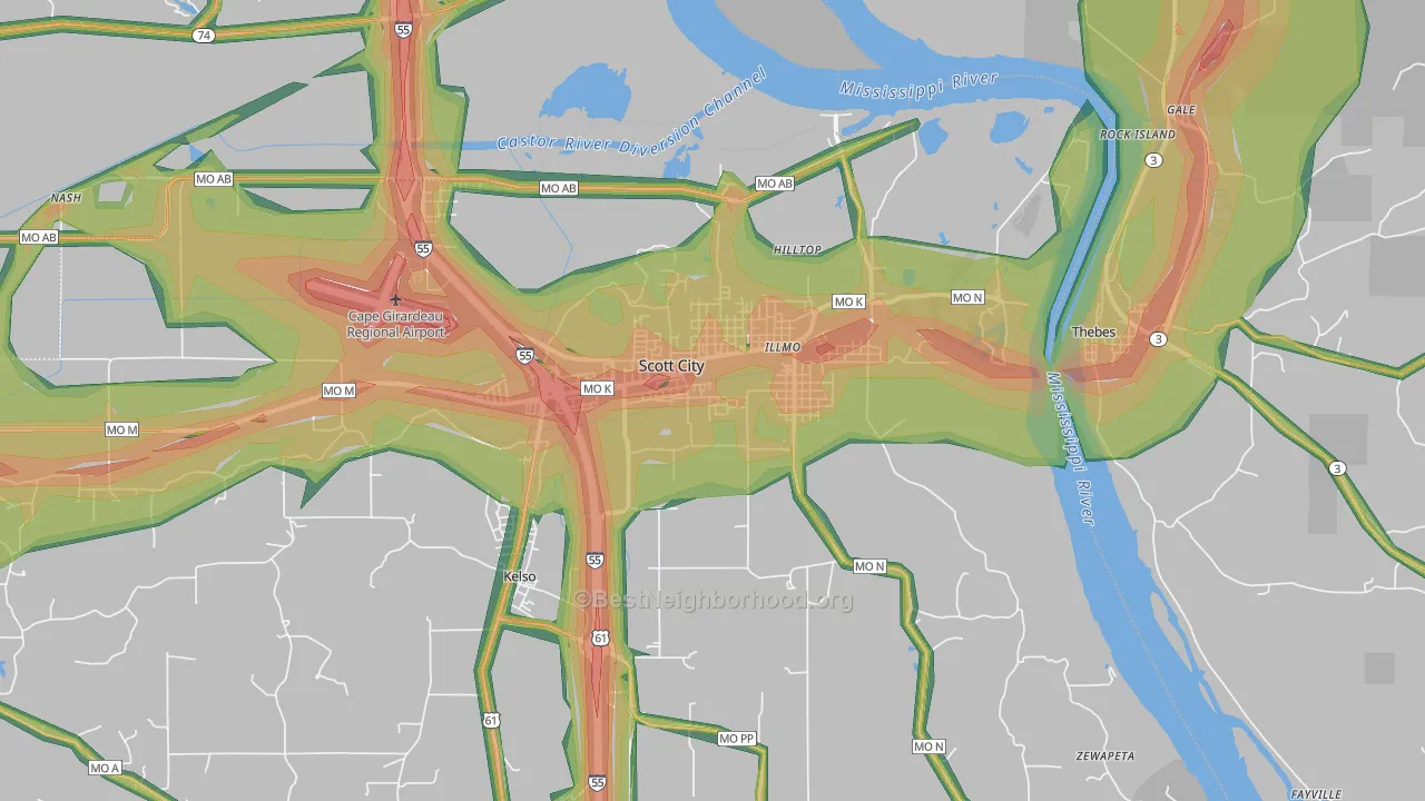 Scott City, MO Map of Noise Levels in Scott City