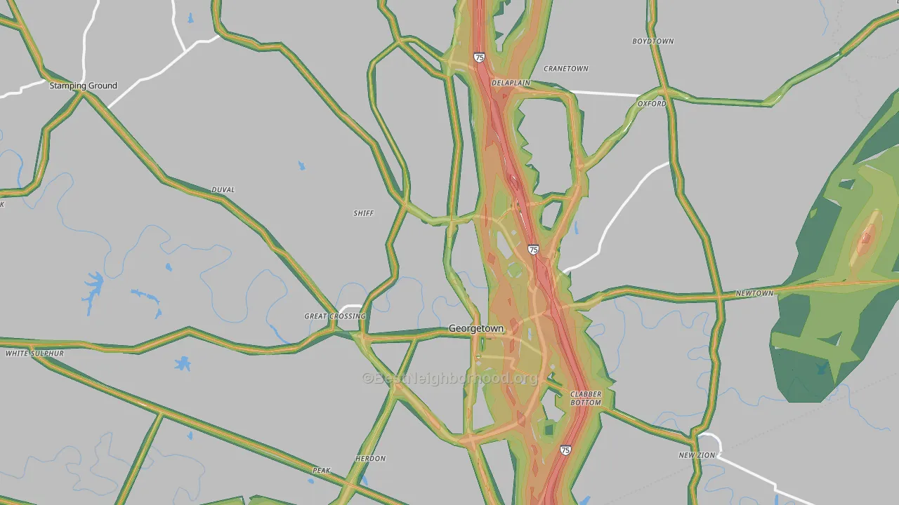 Scott County, KY Map of Noise Levels in Scott County