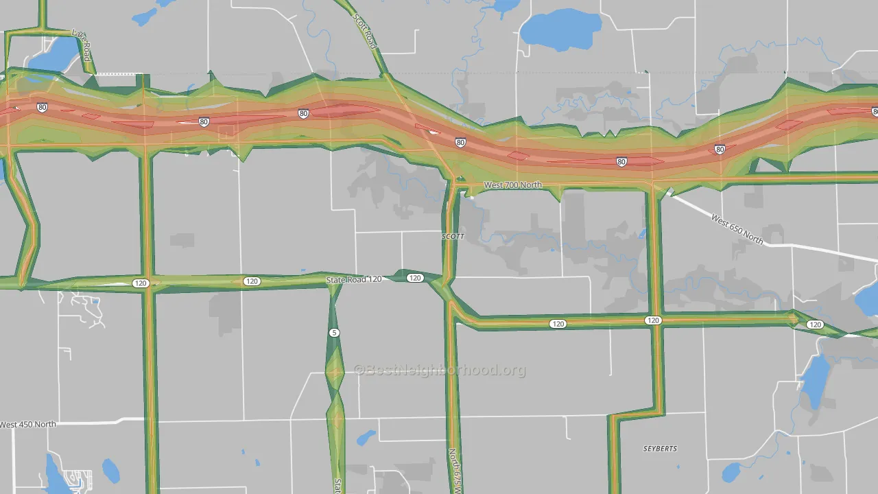 Scott, IN Map of Noise Levels in Scott