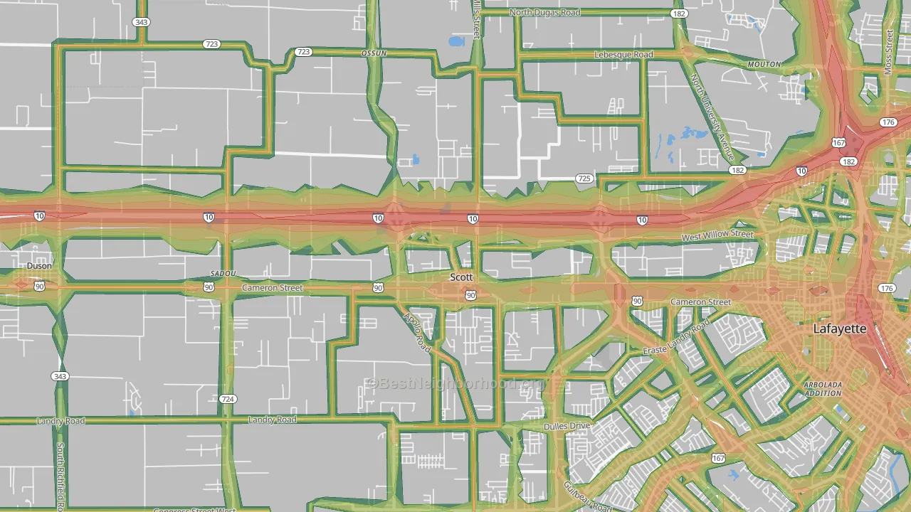 Scott, LA Map of Noise Levels in Scott
