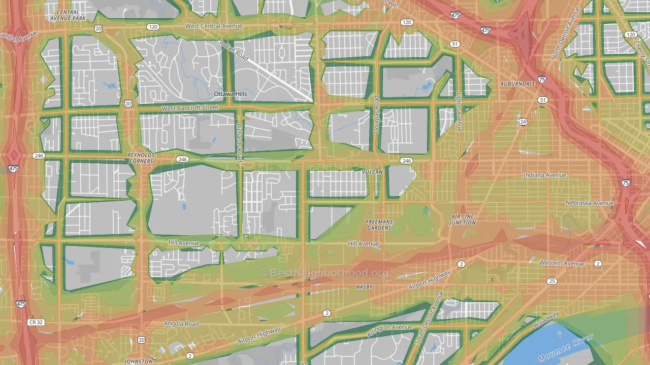 Scott Park, Toledo, OH Map of Noise Levels in Scott Park