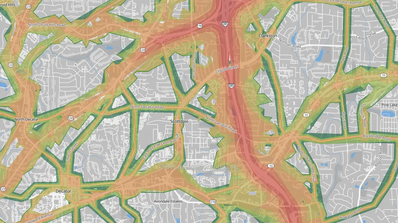 Scottdale, GA Map of Noise Levels in Scottdale