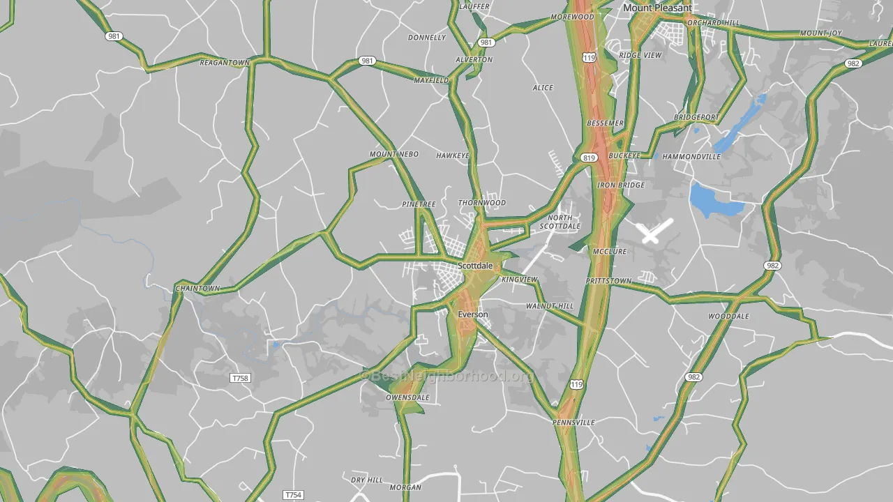 Scottdale, PA Map of Noise Levels in Scottdale