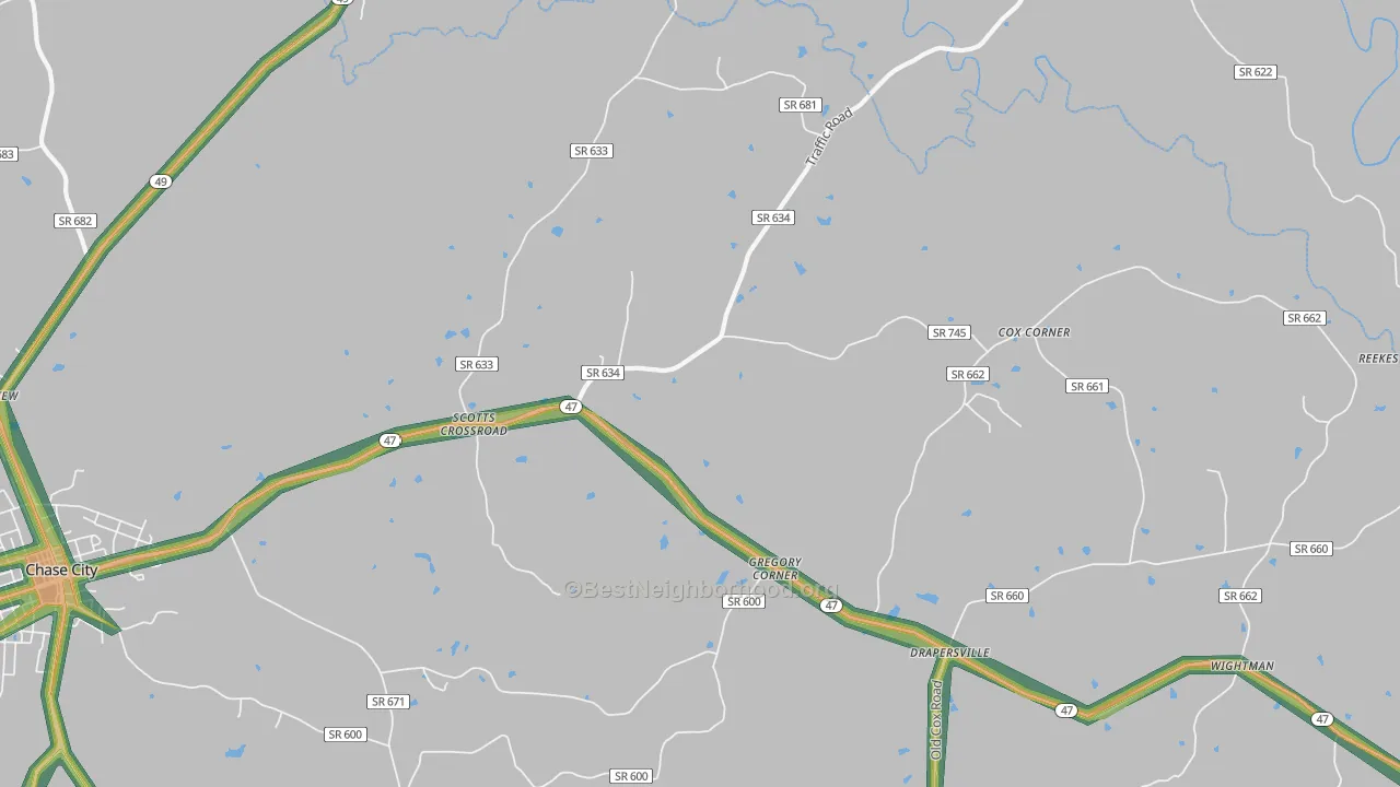 Scotts Crossroad, VA Map of Noise Levels in Scotts Crossroad