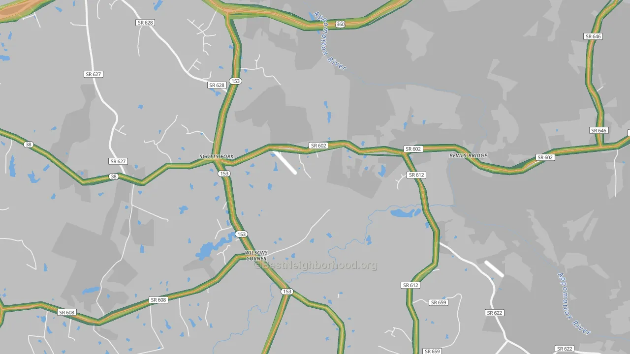 Scotts Fork, VA Map of Noise Levels in Scotts Fork