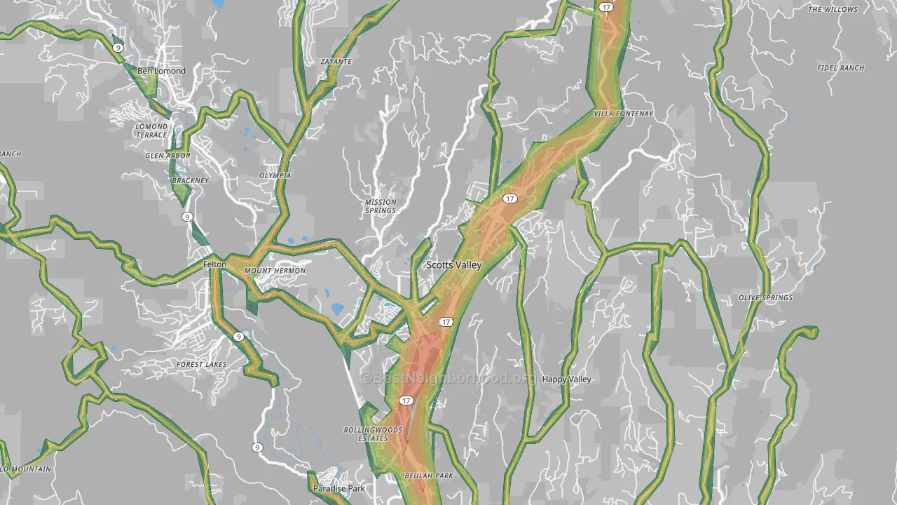 Scotts Valley, CA Map of Noise Levels in Scotts Valley