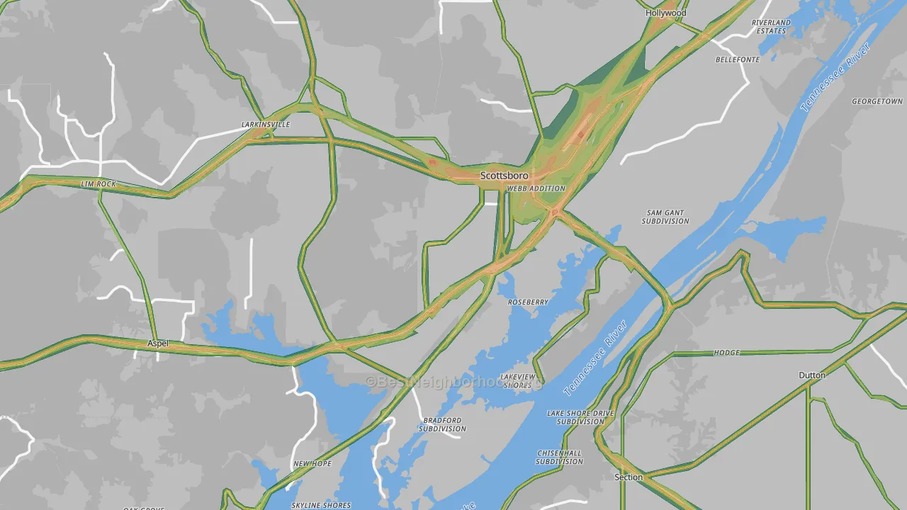 Scottsboro, AL Map of Noise Levels in Scottsboro
