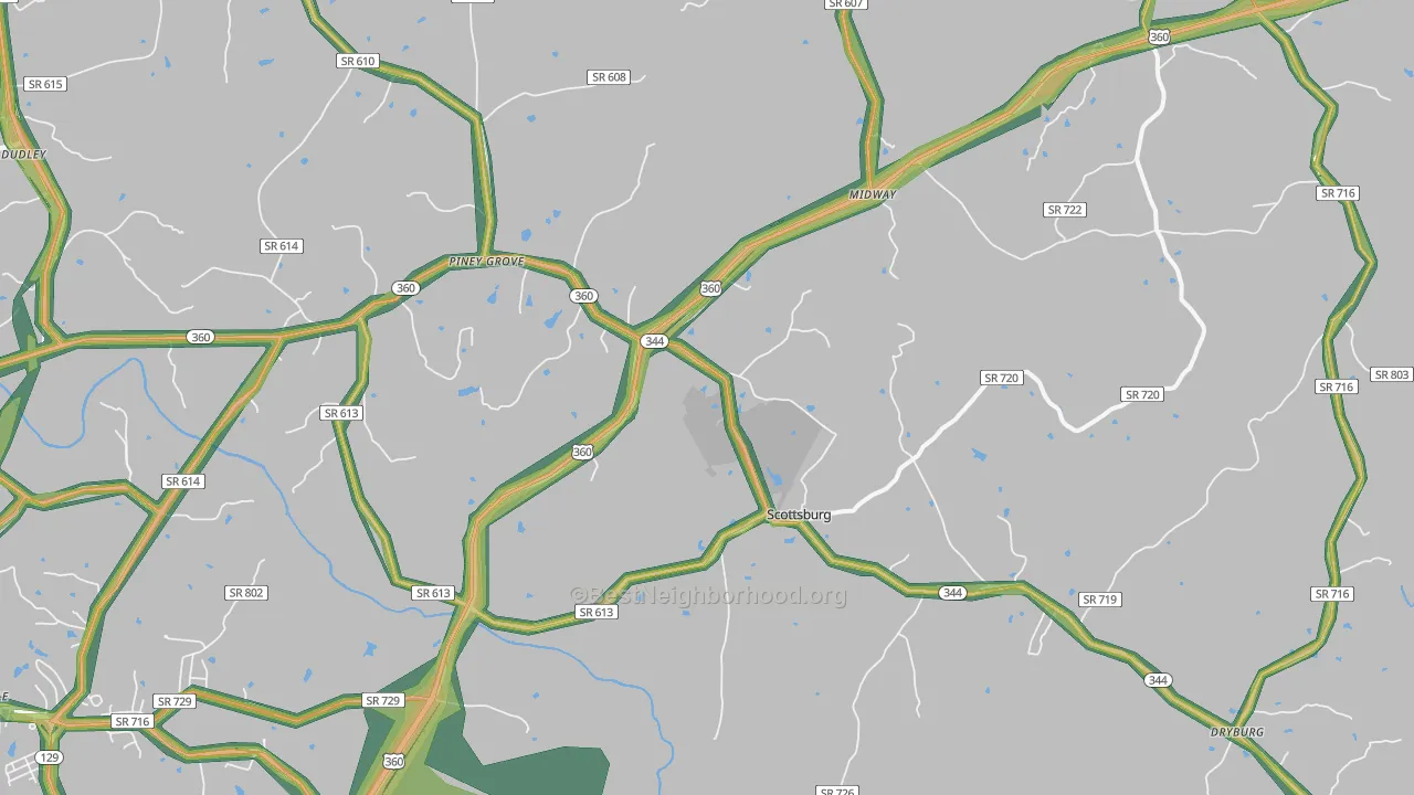 Scottsburg, VA Map of Noise Levels in Scottsburg