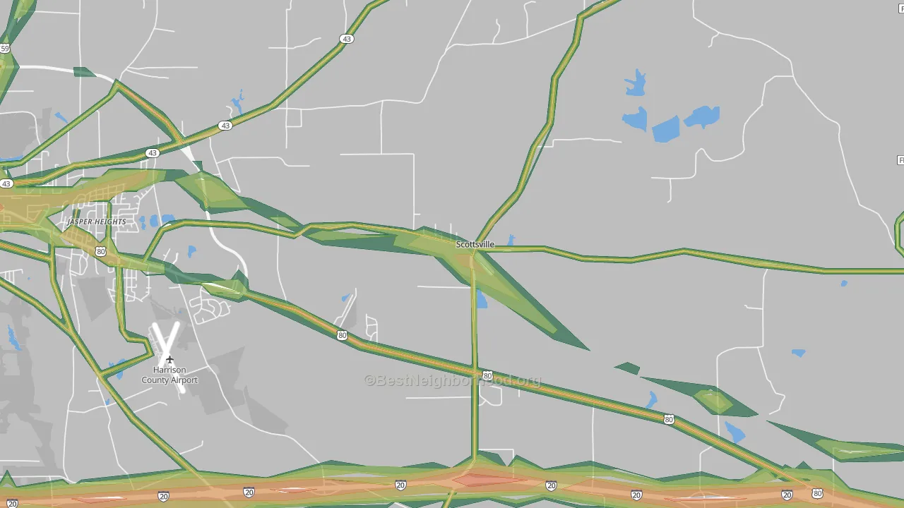Scottsville, TX Map of Noise Levels in Scottsville