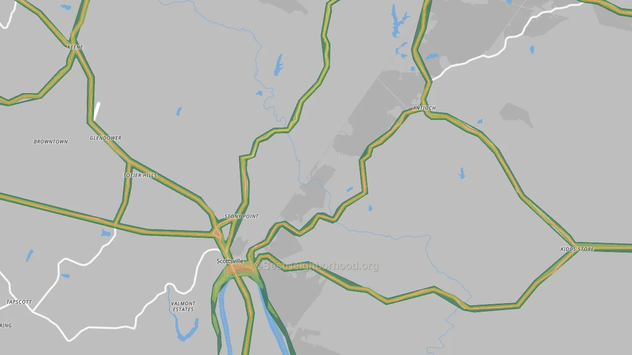 Scottsville, VA Map of Noise Levels in Scottsville
