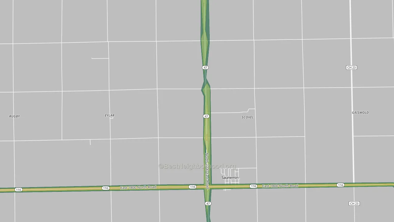 Scovel, IL Map of Noise Levels in Scovel
