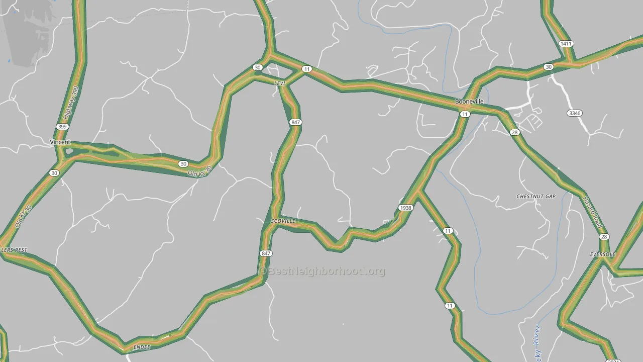 Scoville, KY Map of Noise Levels in Scoville