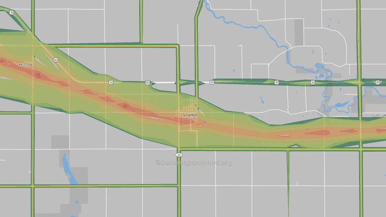 Scranton, IA Map of Noise Levels in Scranton