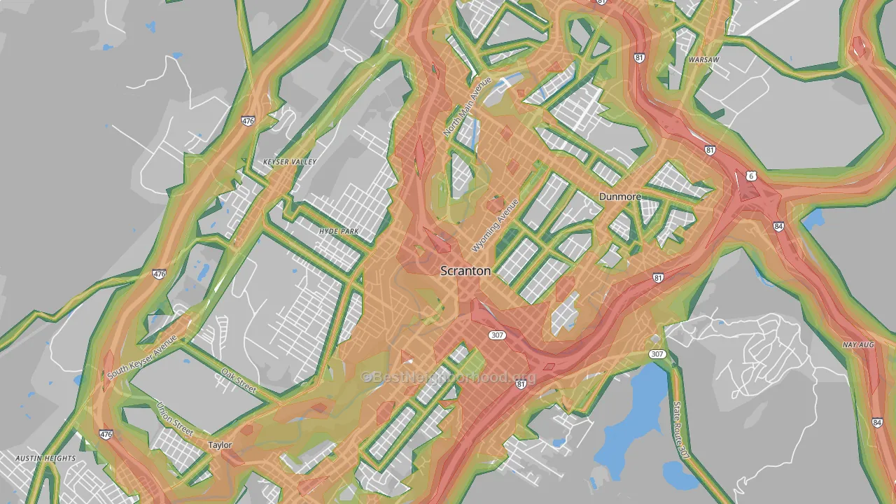 Scranton, PA Map of Noise Levels in Scranton