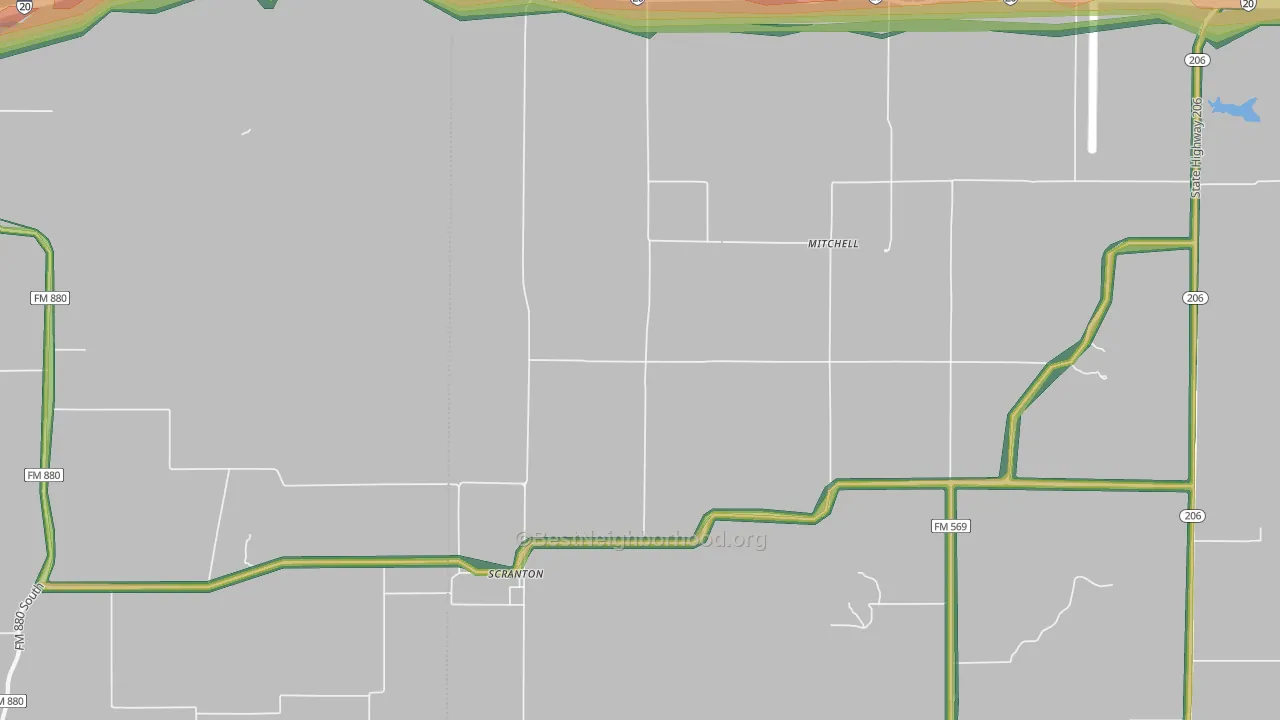 Scranton, TX Map of Noise Levels in Scranton