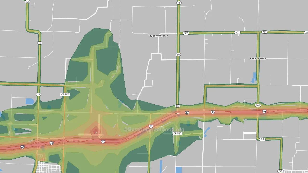 Screeton, AR Map of Noise Levels in Screeton