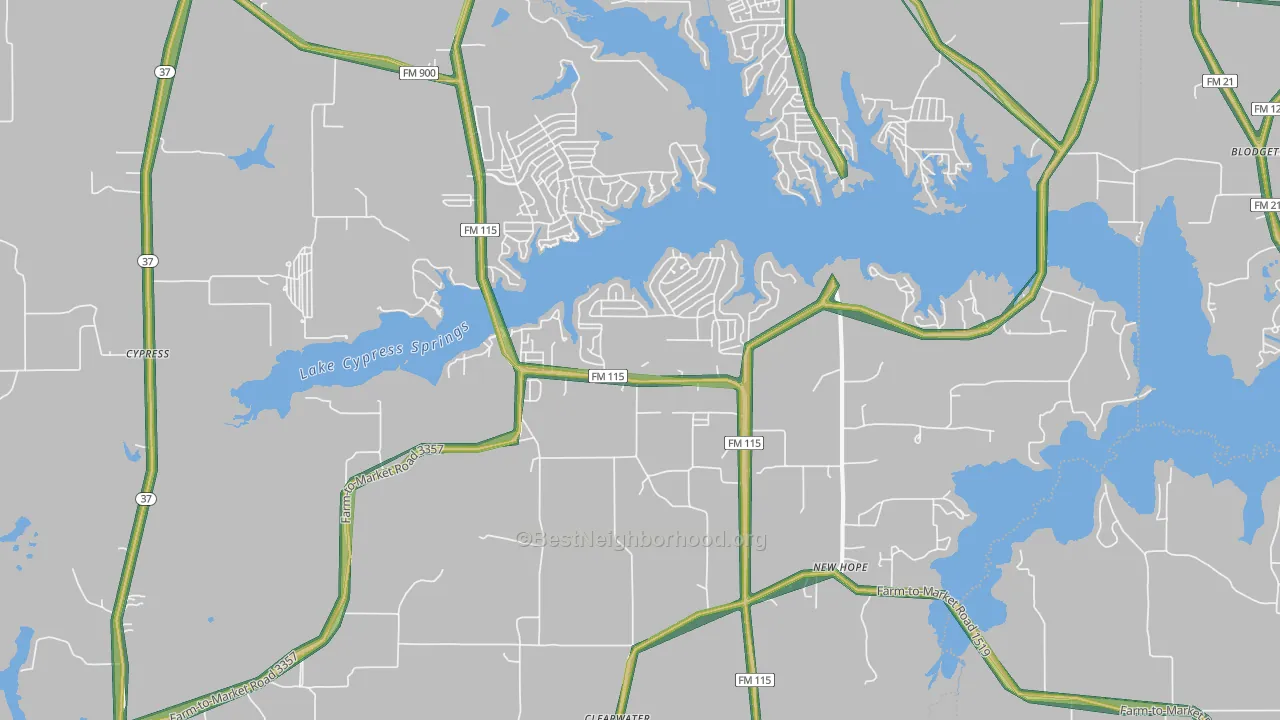 Scroggins, TX Map of Noise Levels in Scroggins
