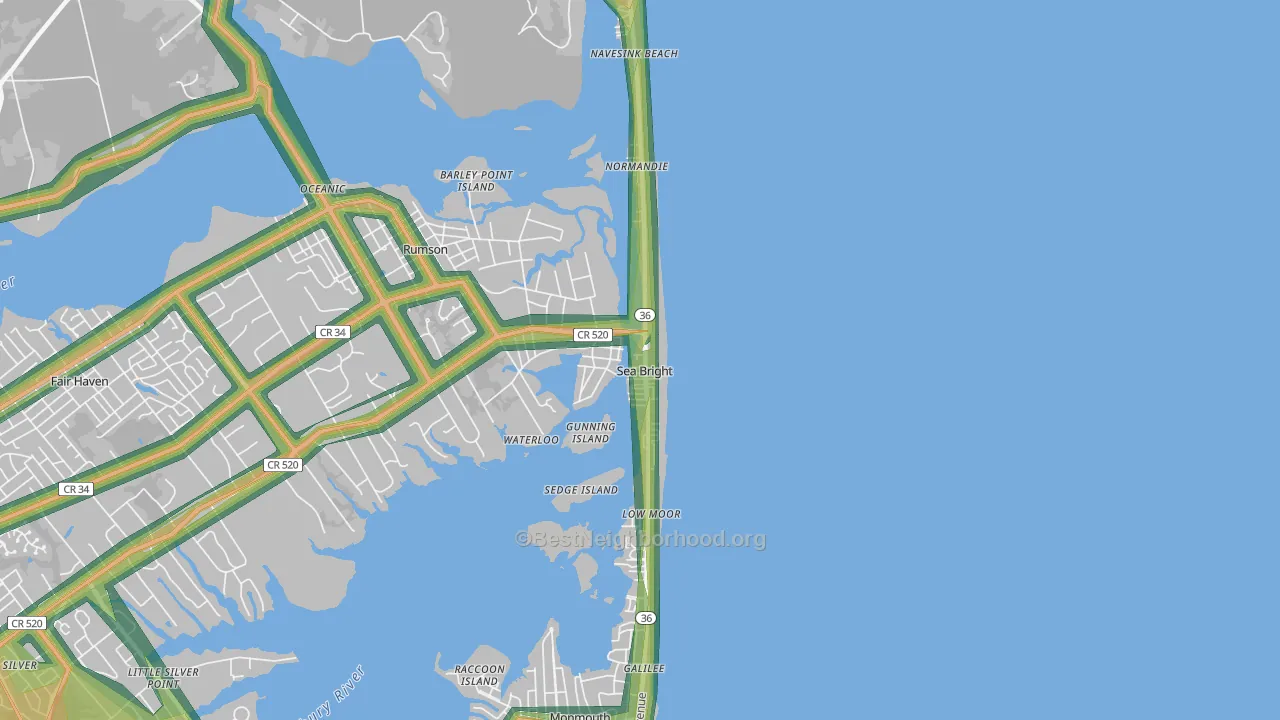 Sea Bright, NJ Map of Noise Levels in Sea Bright