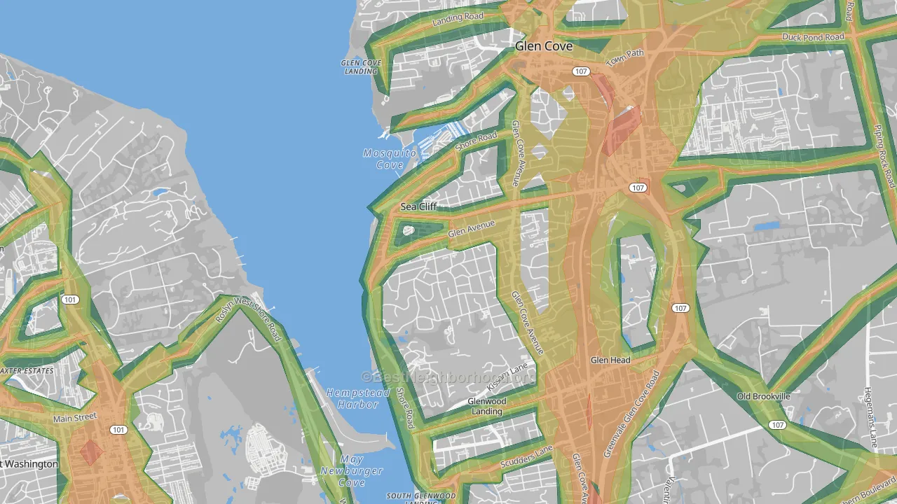 Sea Cliff, NY Map of Noise Levels in Sea Cliff